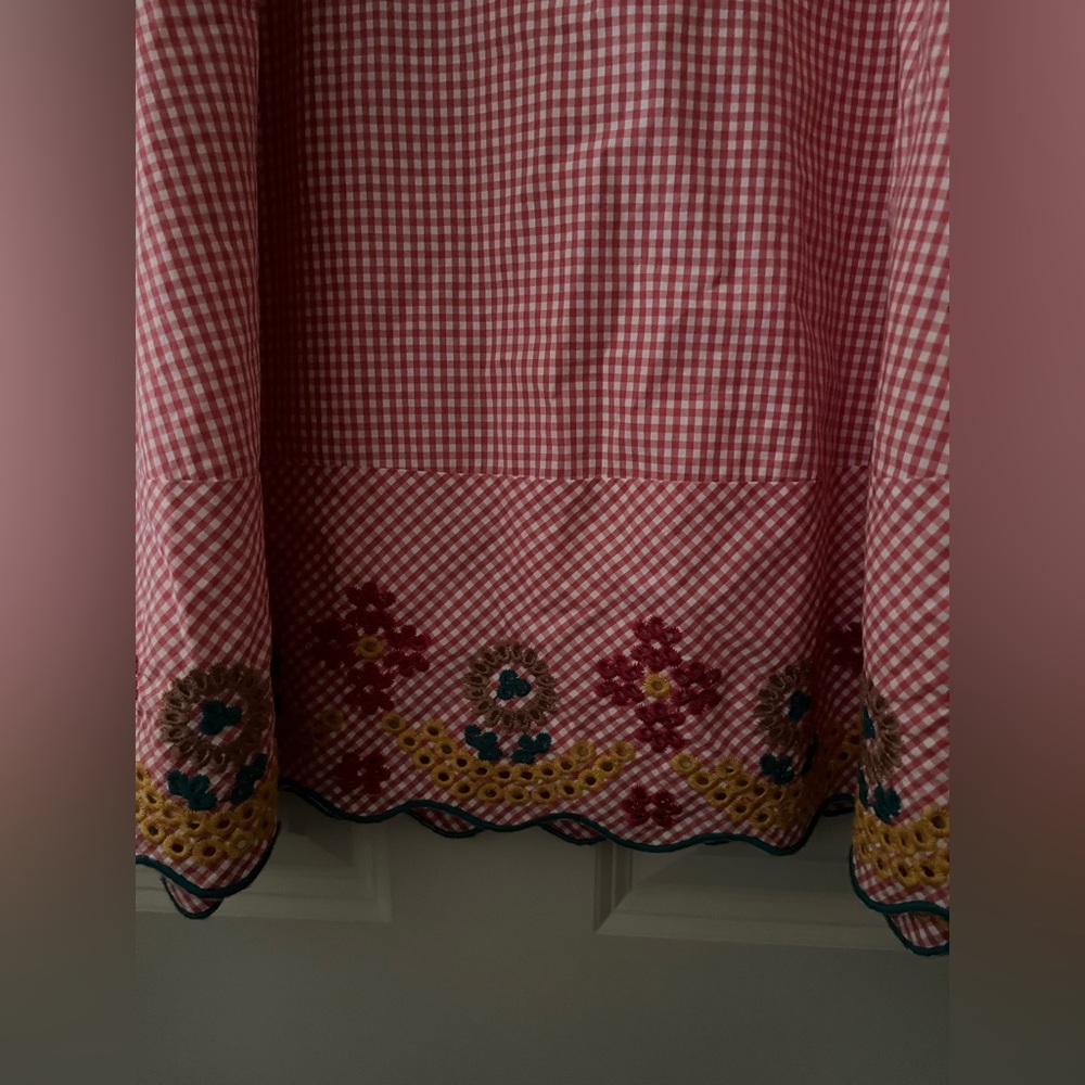 Madewell Embroidered Gingham Circle Skirt scalloped hem floral embroidery size 4 - Picture 5 of 6